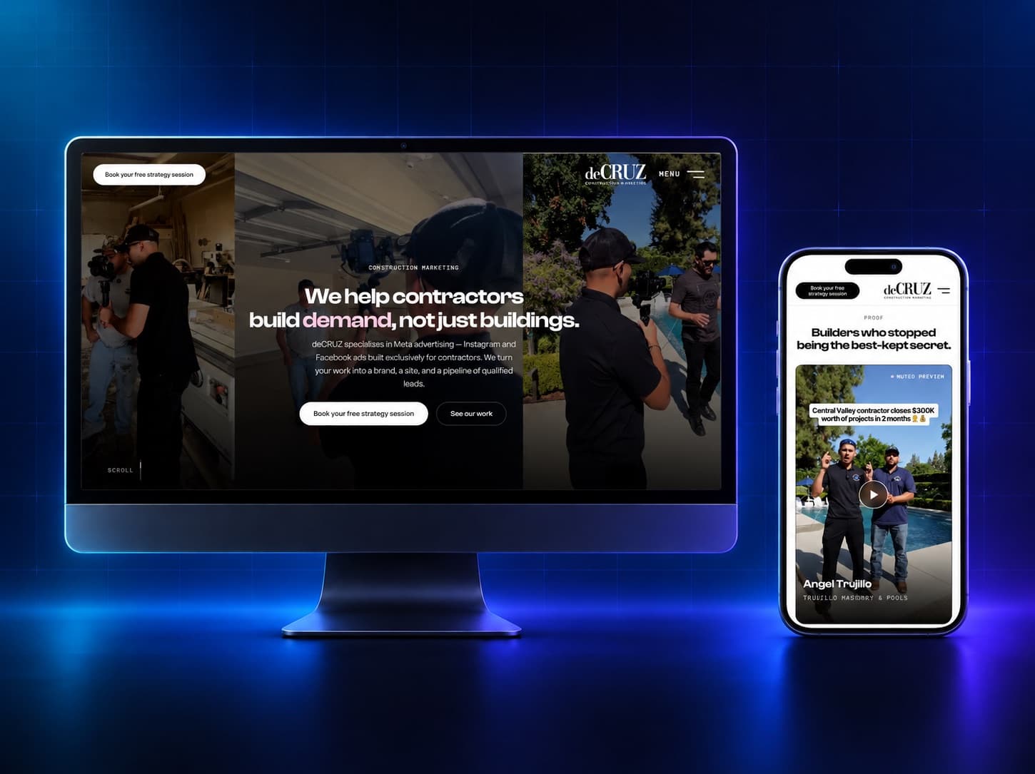 deCRUZ website shown on a desktop monitor and a phone